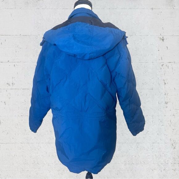 VTG LL Bean Goose Down Hooded Insulated Puffer Coat Zip Jacket Size L Blue - Picture 9 of 15